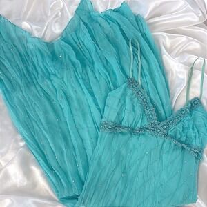 Chew blue Sequin Crinkle Handkerchief Hem Midi Dress Size M